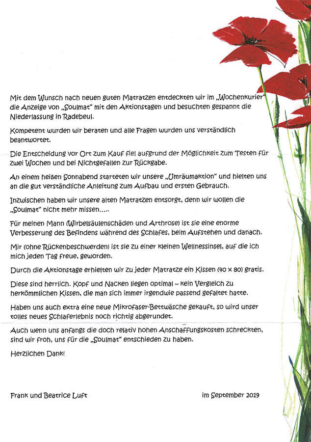 Kundenmeinung SOULMAT Matratze